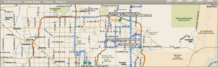 Fleet mapping tracks vehicles and alarms